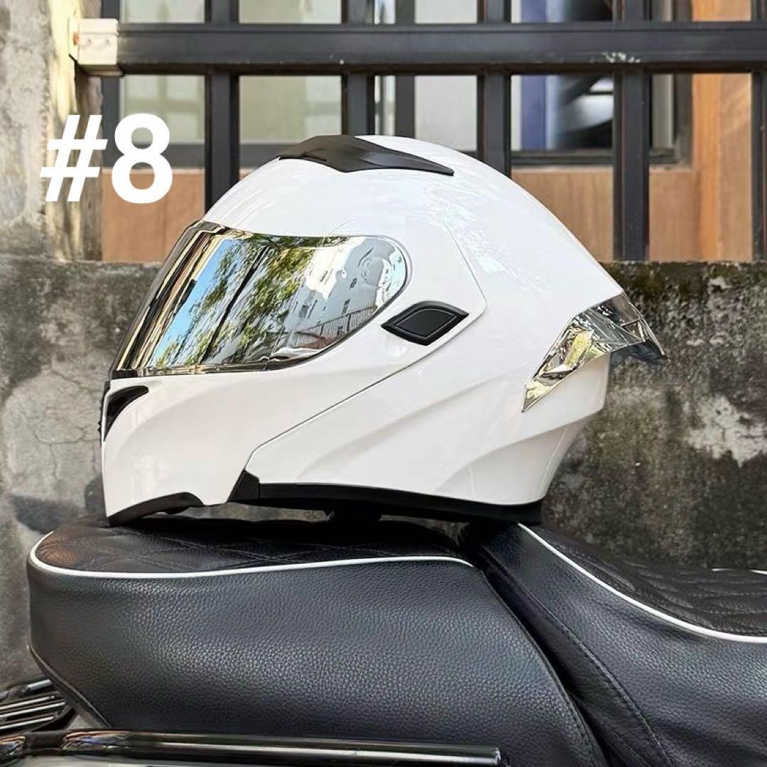 ホワイト フルフェイスヘルメット ミラーシールドダブルレンズシールド