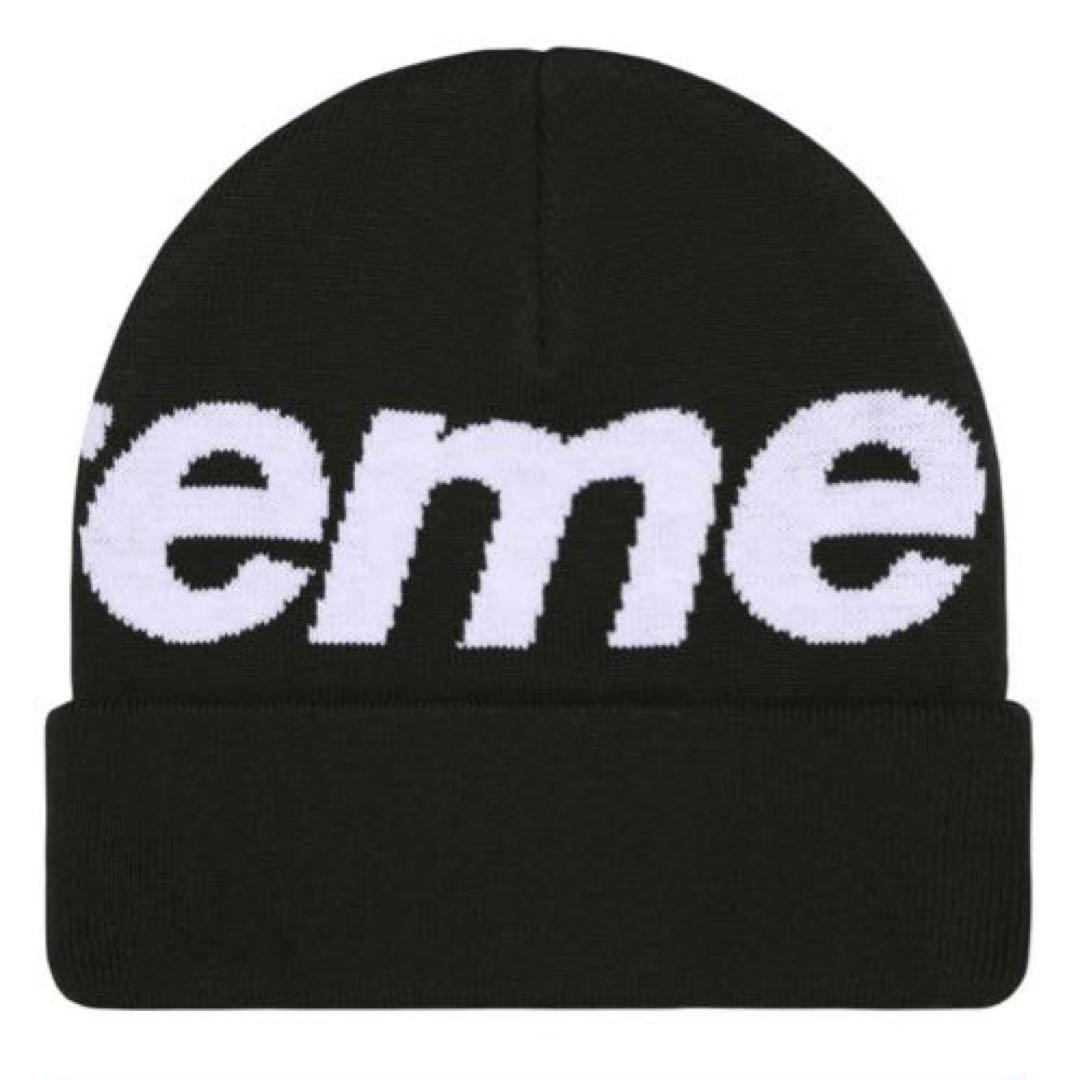 Supreme Big Logo Beanieニット帽 ブラック　Black