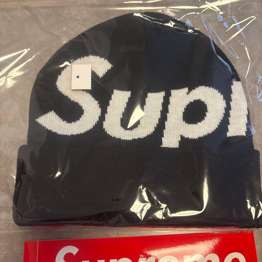 Supreme Big Logo Beanieニット帽 ブラック　Black