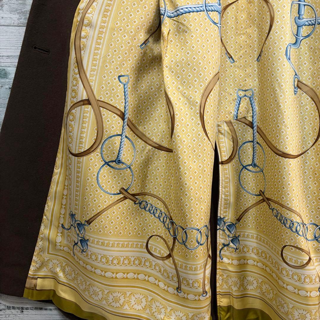 ☆大きいサイズ・XL☆チェスターコート　裏地総柄　羊毛&カシミヤ　ブラウン