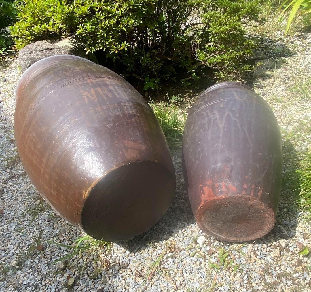 佐賀の古民家より★大小2個セット　壺　ツボ　甕　カメ　傘立て　フラワースタンド