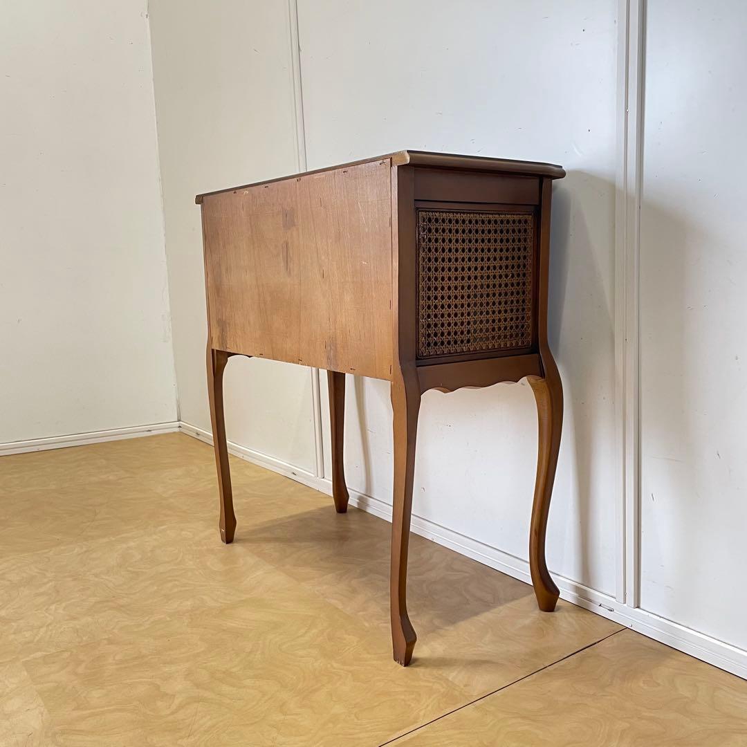 アンティーク調 猫脚 コンソール 籐 ラタン チェスト 引き出し 電話台 棚