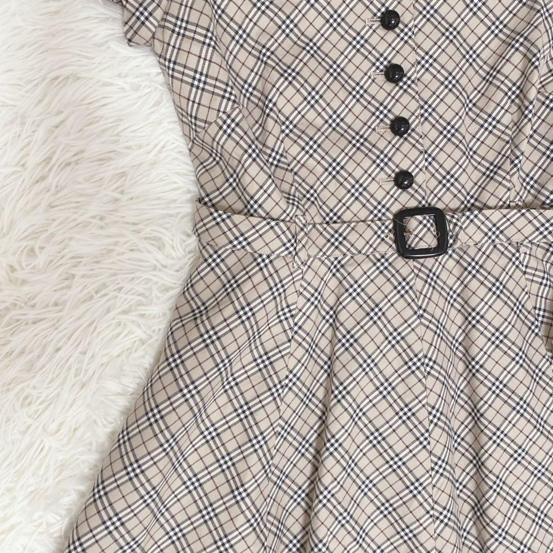 バーバリーブルーレーベル ノバチェック柄ワンピース ベルト付き ベージュ 上品