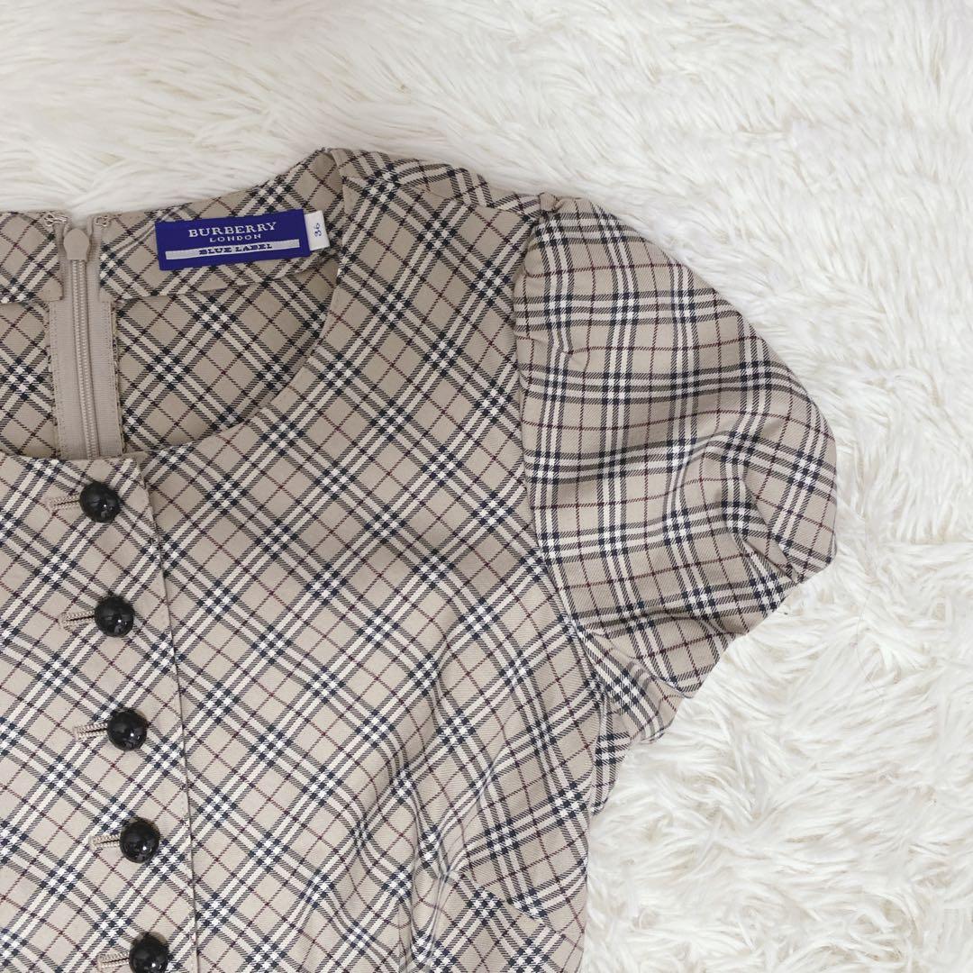 バーバリーブルーレーベル ノバチェック柄ワンピース ベルト付き ベージュ 上品