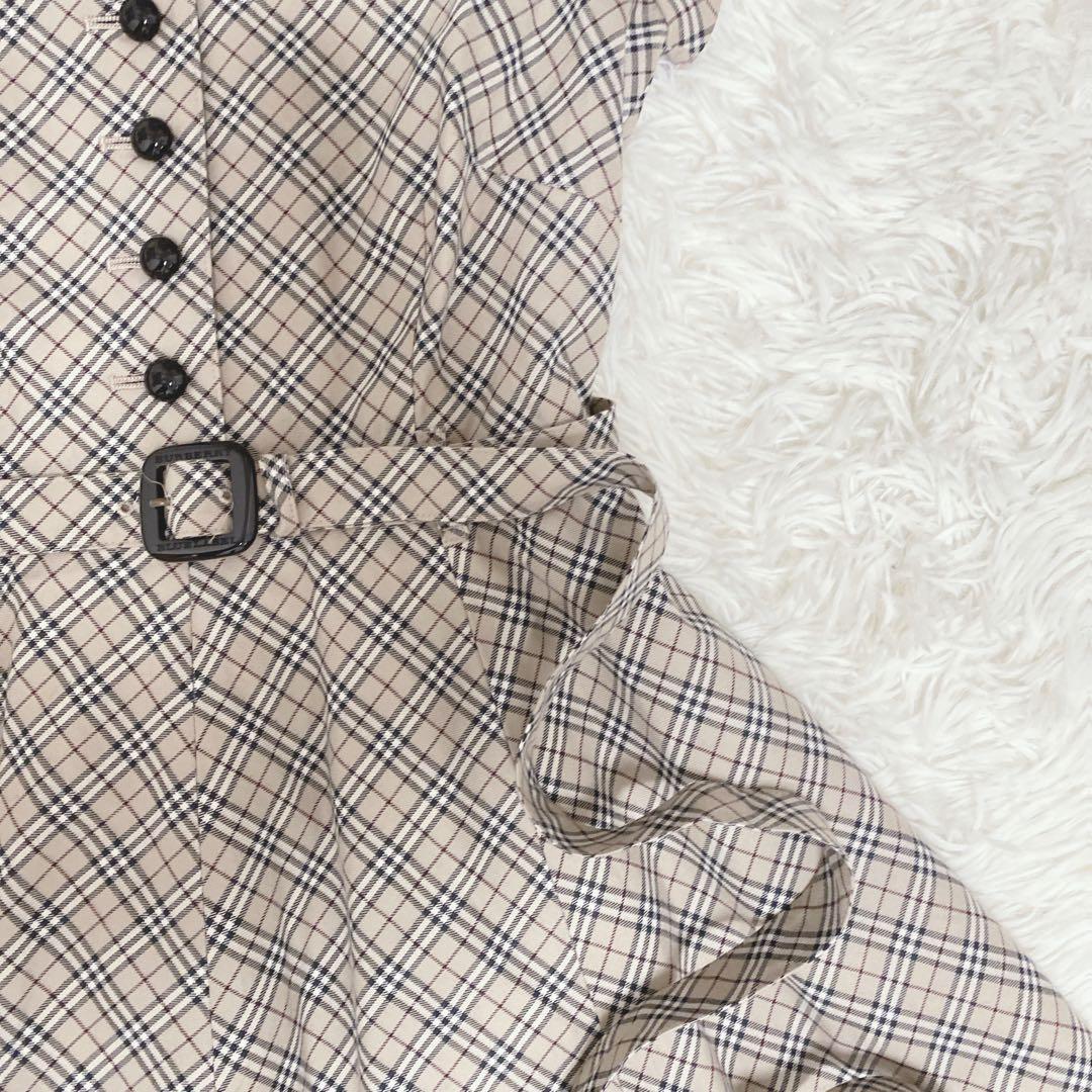 バーバリーブルーレーベル ノバチェック柄ワンピース ベルト付き ベージュ 上品
