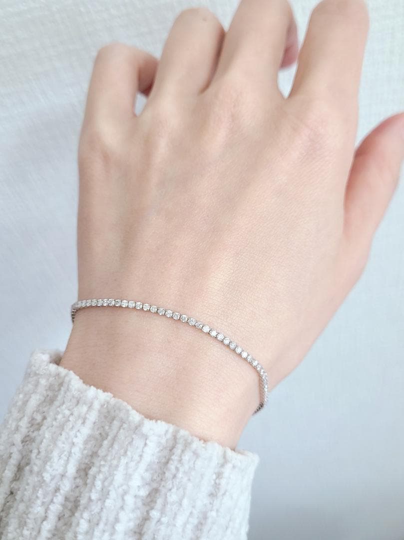 永遠の定番！白系 1.6ct　ダイヤモンド K14 WG テニスブレスレット 鑑