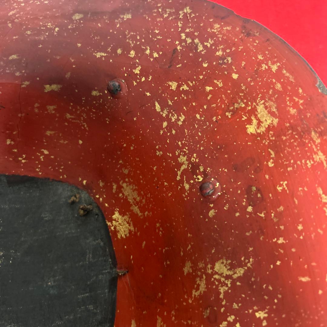 九曜紋　平陣笠 家紋入 黒漆塗 骨董 アンティーク/甲冑/鎧兜/足軽/武具