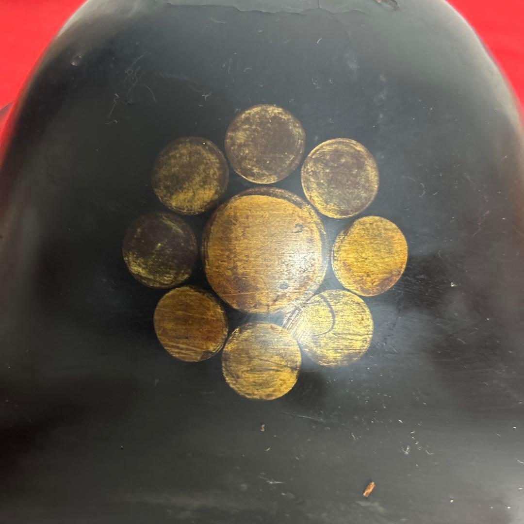 九曜紋　平陣笠 家紋入 黒漆塗 骨董 アンティーク/甲冑/鎧兜/足軽/武具