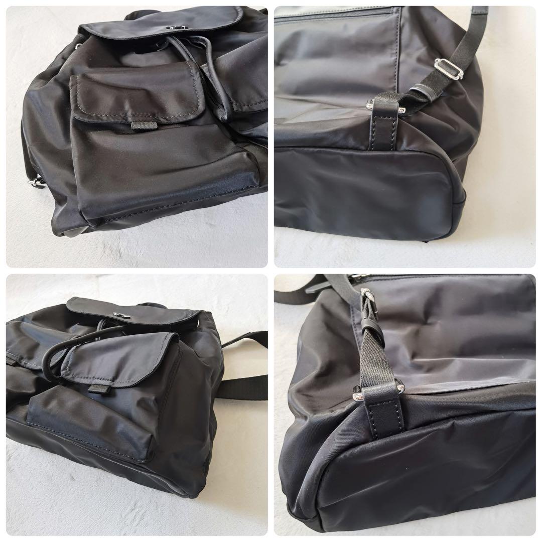 現行品✨コールハーン ナイロン フラップ バックパック リュック 巾着 黒 軽量