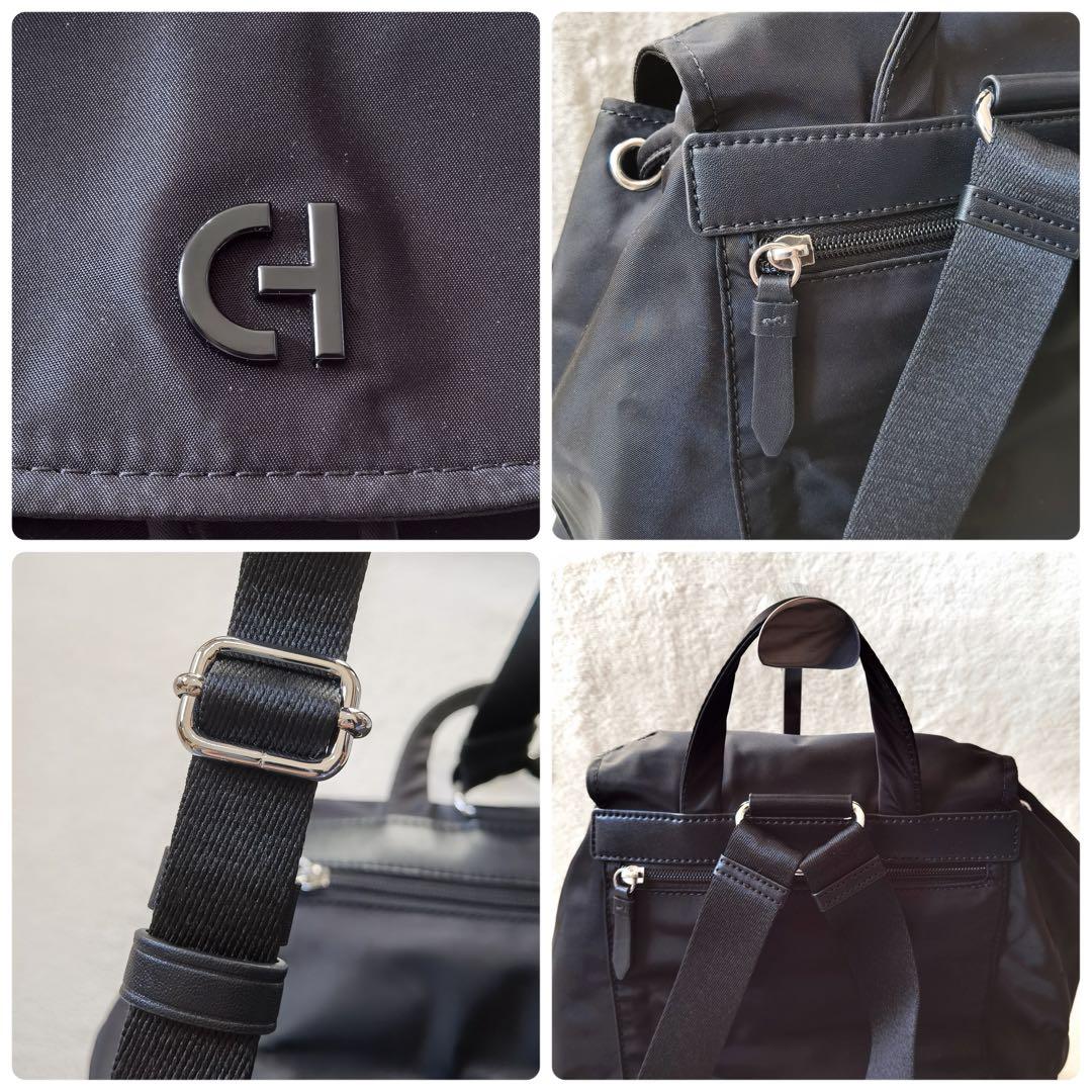 現行品✨コールハーン ナイロン フラップ バックパック リュック 巾着 黒 軽量