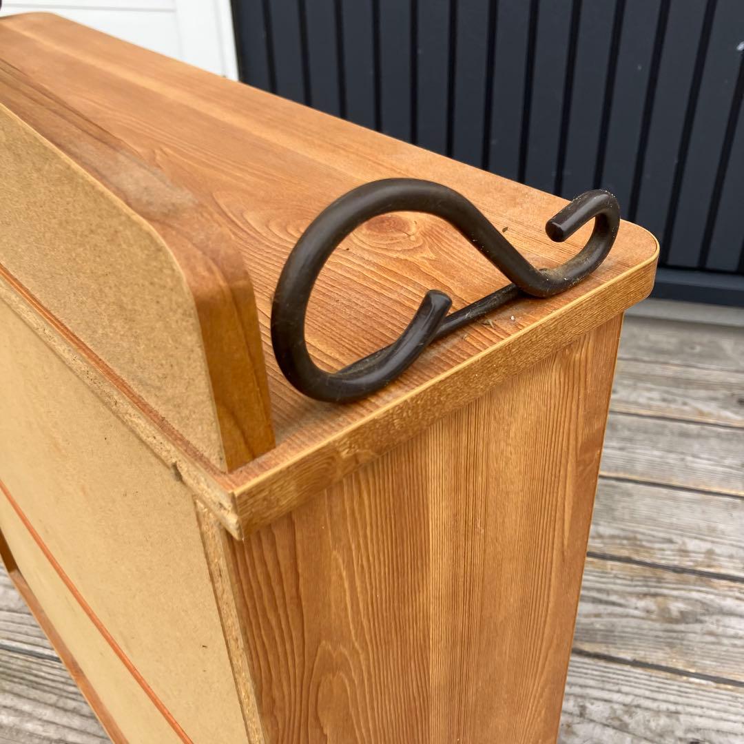 昭和レトロ 古家具 木製飾り棚 3段 チェックディスプレイラック オープンラック