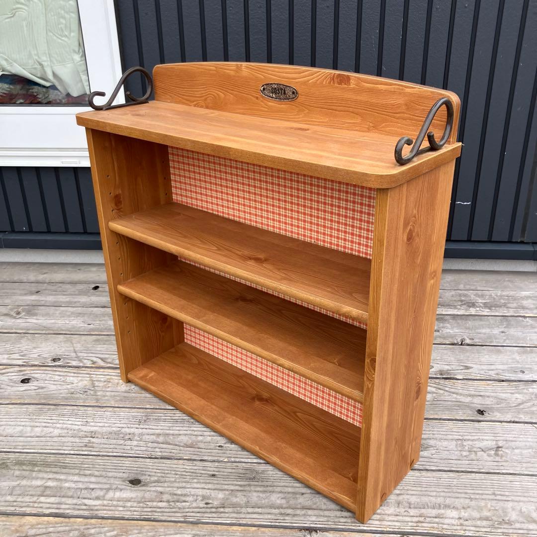 昭和レトロ 古家具 木製飾り棚 3段 チェックディスプレイラック オープンラック