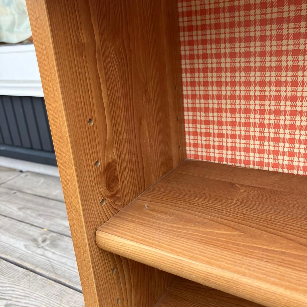 昭和レトロ 古家具 木製飾り棚 3段 チェックディスプレイラック オープンラック