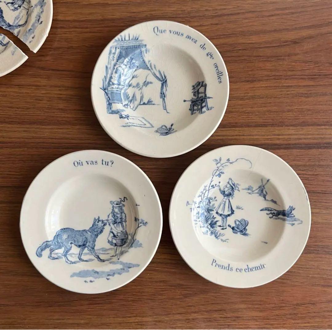 フランスアンティーク ♧ Gien ジアン ♧ 赤頭巾のディネット3枚セット