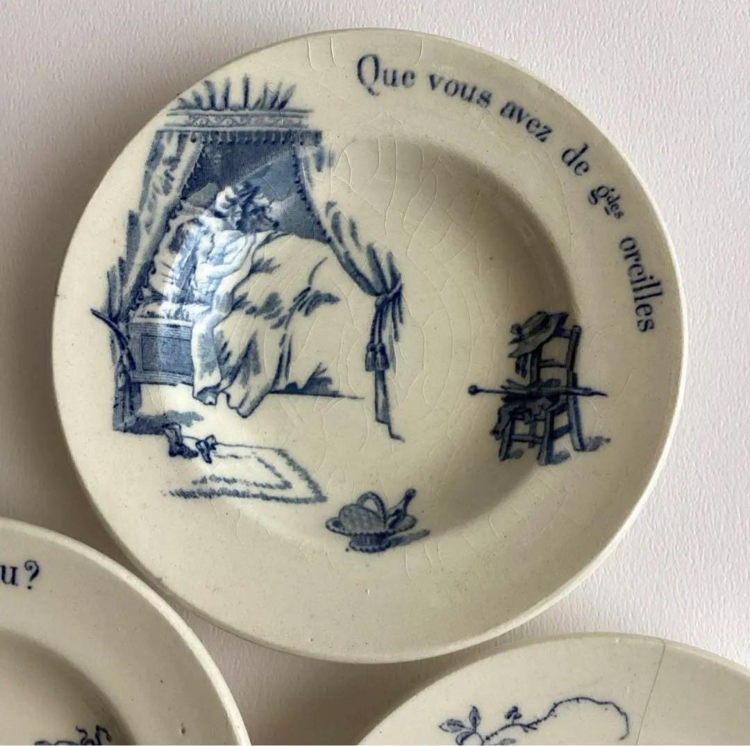 フランスアンティーク ♧ Gien ジアン ♧ 赤頭巾のディネット3枚セット