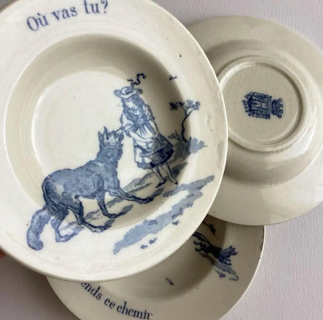 フランスアンティーク ♧ Gien ジアン ♧ 赤頭巾のディネット3枚セット