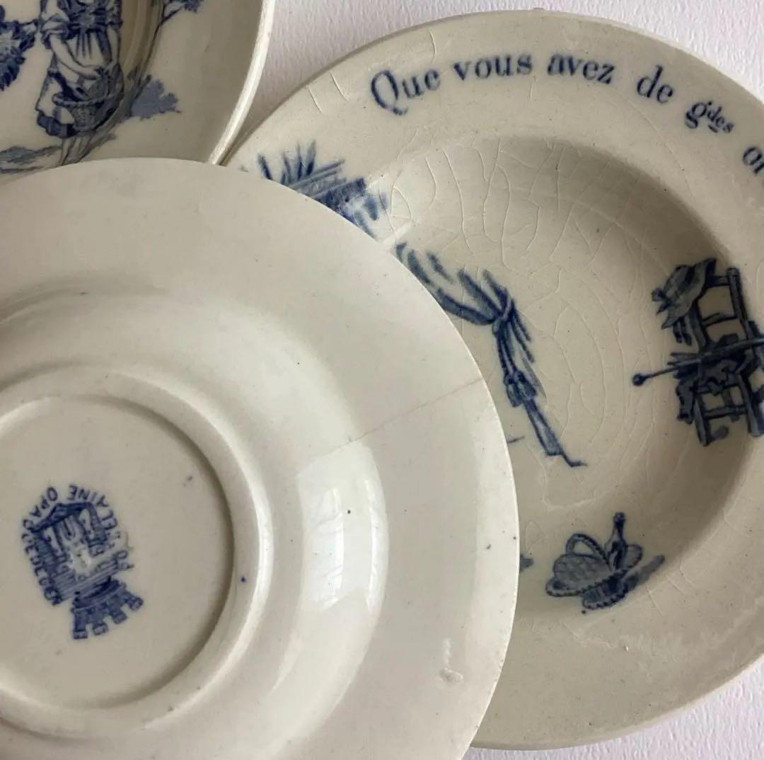 フランスアンティーク ♧ Gien ジアン ♧ 赤頭巾のディネット3枚セット