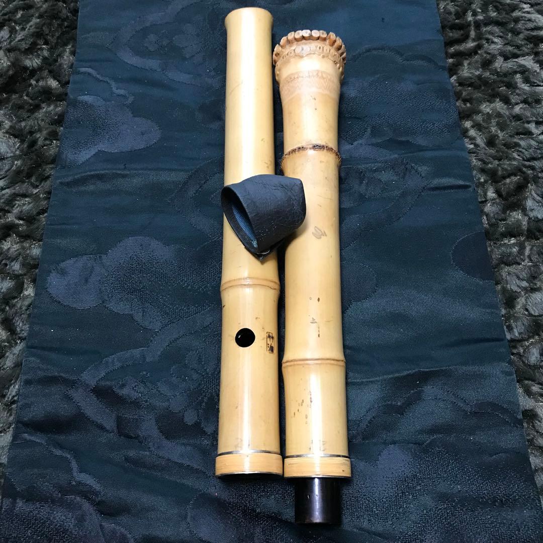 尺八 琴古流 在銘 中継ぎ緩み無し 二尺一寸管 籐巻 銀三線 【音出し確認済み】