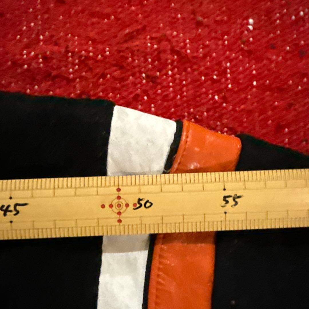 ヴィンテージスクールジャケット　ウール　レザー切替 チェーンステッチ刺繍 XL