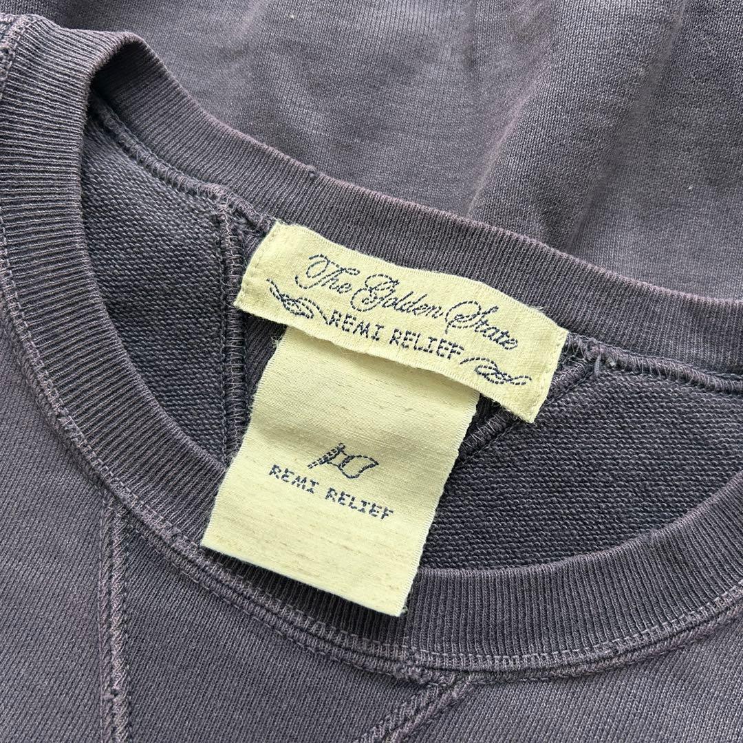 レミレリーフ 日本製 スウェット ネイビー S 加工フェード Vガゼット 茄子紺