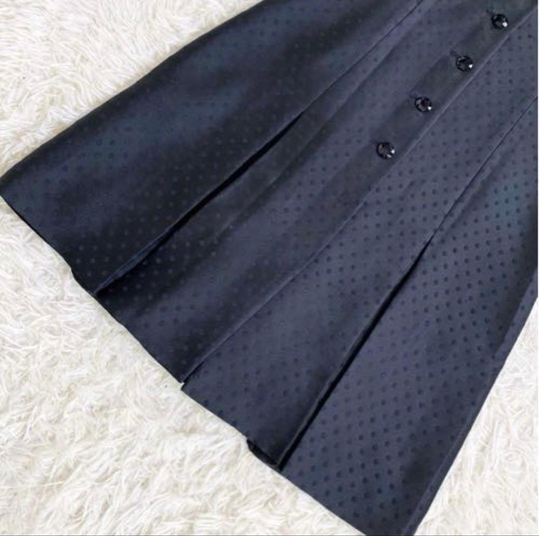 《美品》ルネ TISSUE 膝下丈ワンピース ドット 襟 ボタン 黒 38