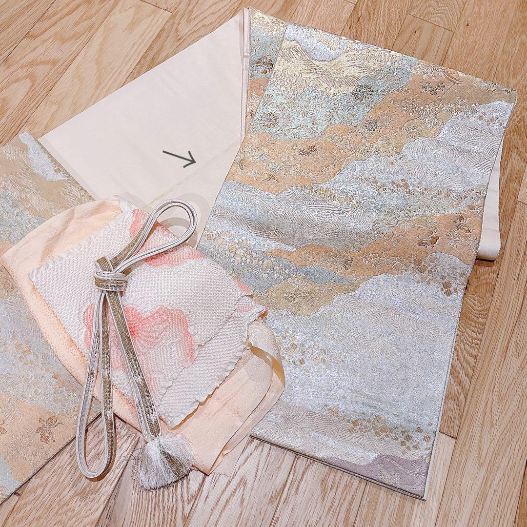 訪問着　フルセット　裄66 67 友禅 友禅　水色 卒業式　入学式　お宮参　袋帯