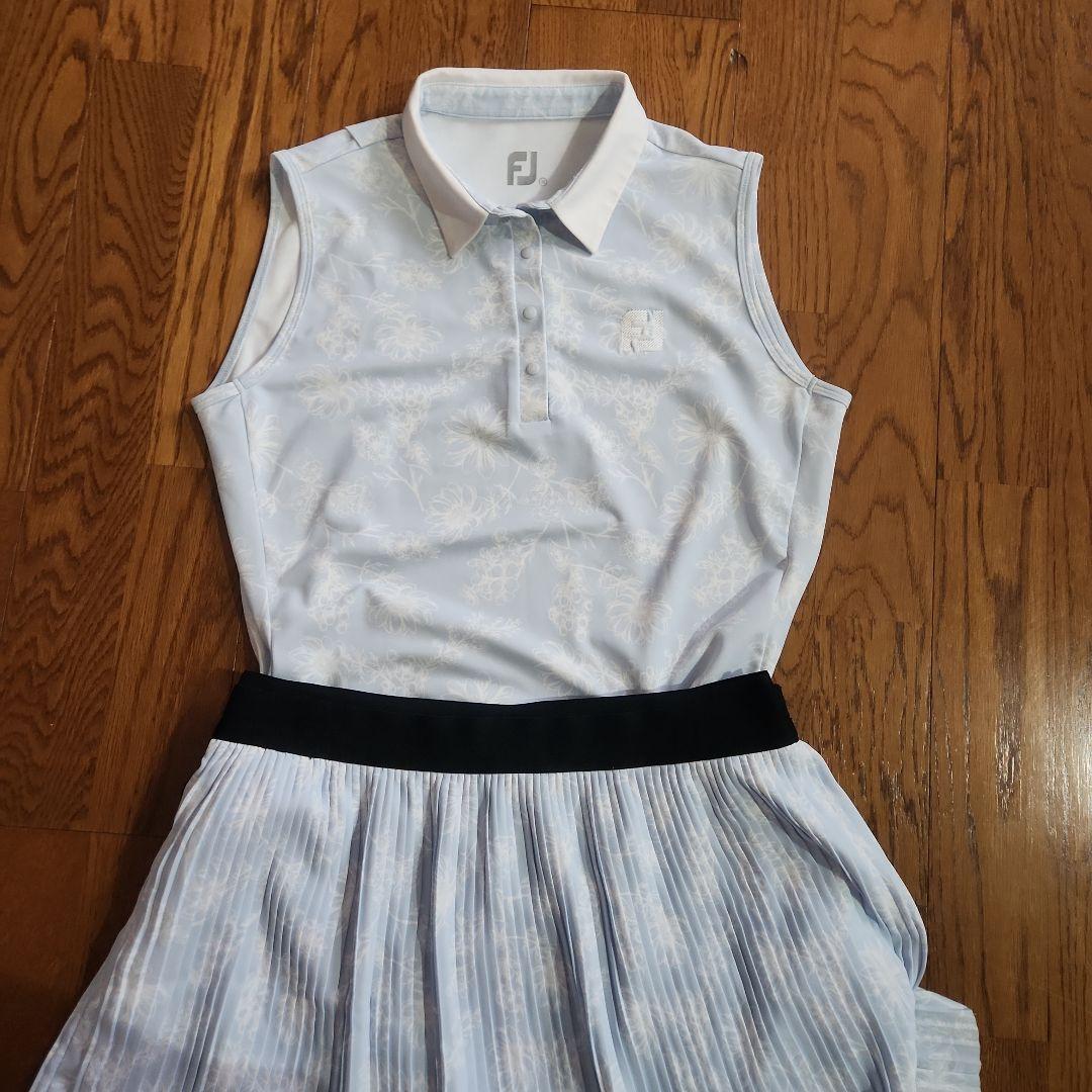 韓国女子FJ 水色 花柄 ノースリブシャツ スカート セットアップ