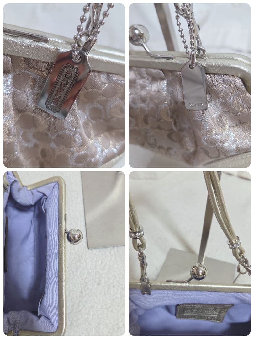 コーチ がま口バッグ シグネチャー ベージュ ゴールド パーティー