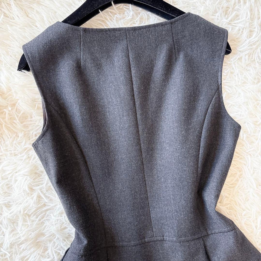 美品 ルネ Aラインワンピース ウール ボリューム リボン ノースリーブシンプル