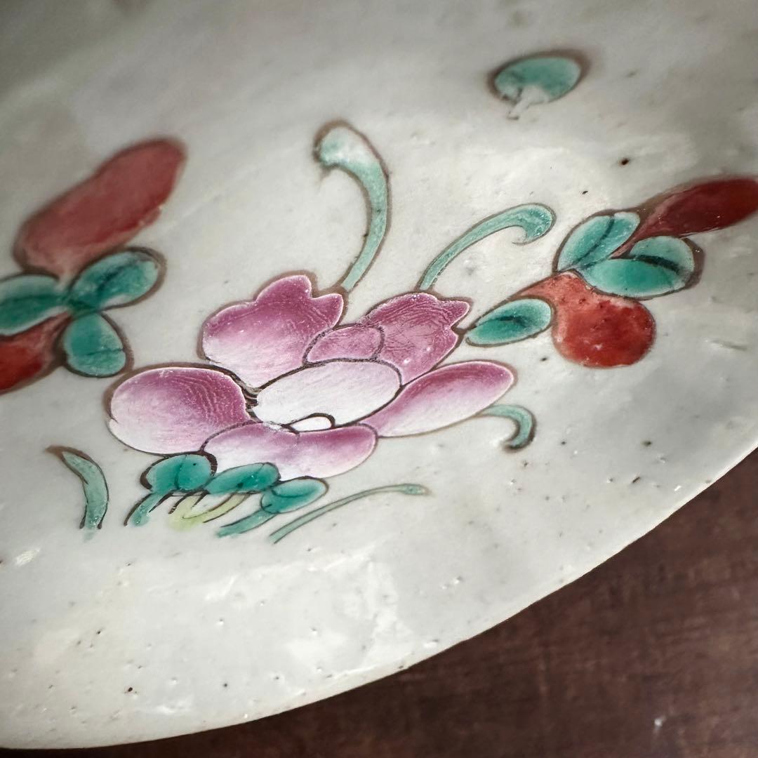 希少】清朝期 粉彩 花の図 輪花皿 台皿 小皿 中国古玩 中国美術 骨董品