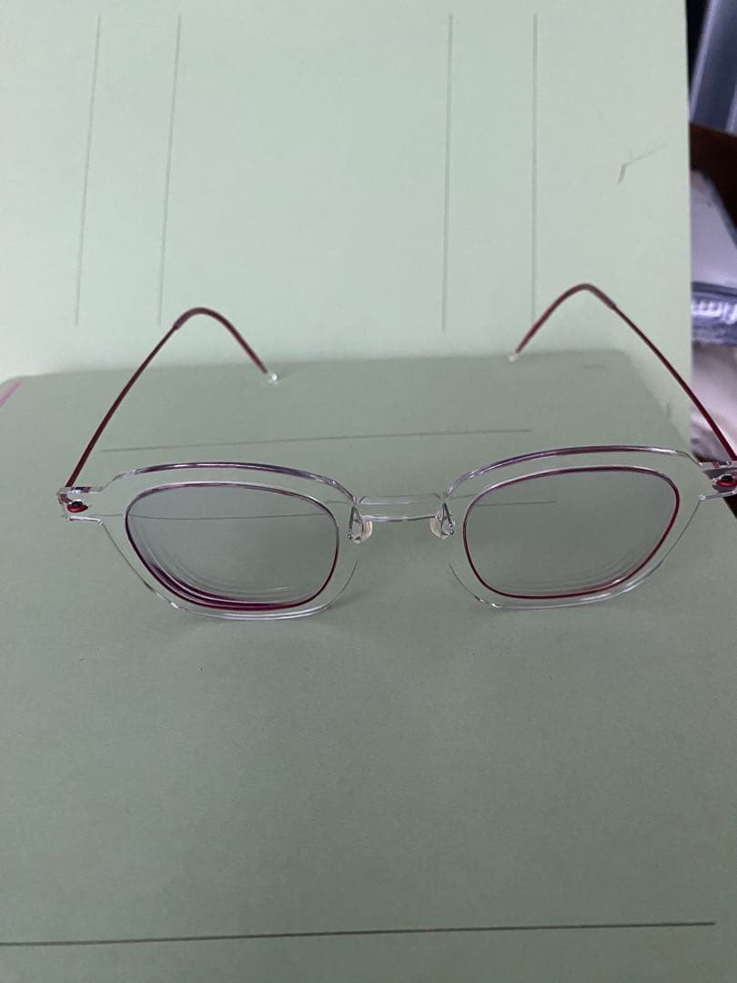 Lindberg クリアレッドファッションメガネ　ケース付き