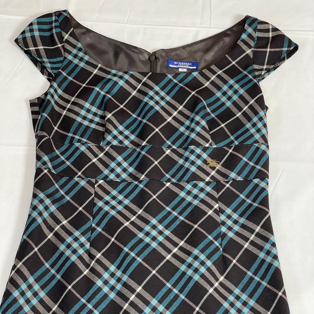 バーバリーブルーレーベル ワンピース 青　ノバチェック ロゴ刺繍 ポニー