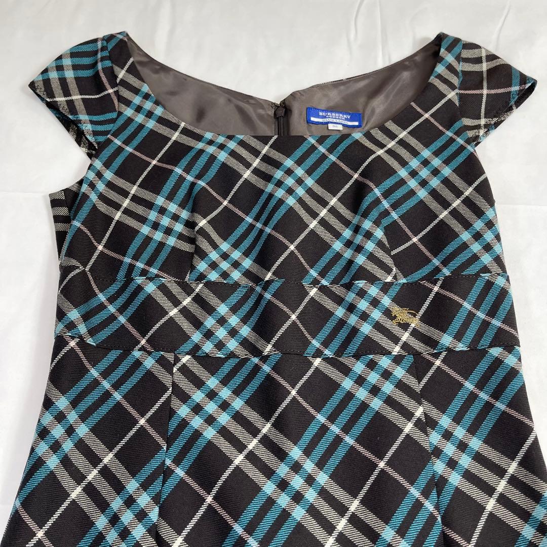バーバリーブルーレーベル ワンピース 青　ノバチェック ロゴ刺繍 ポニー