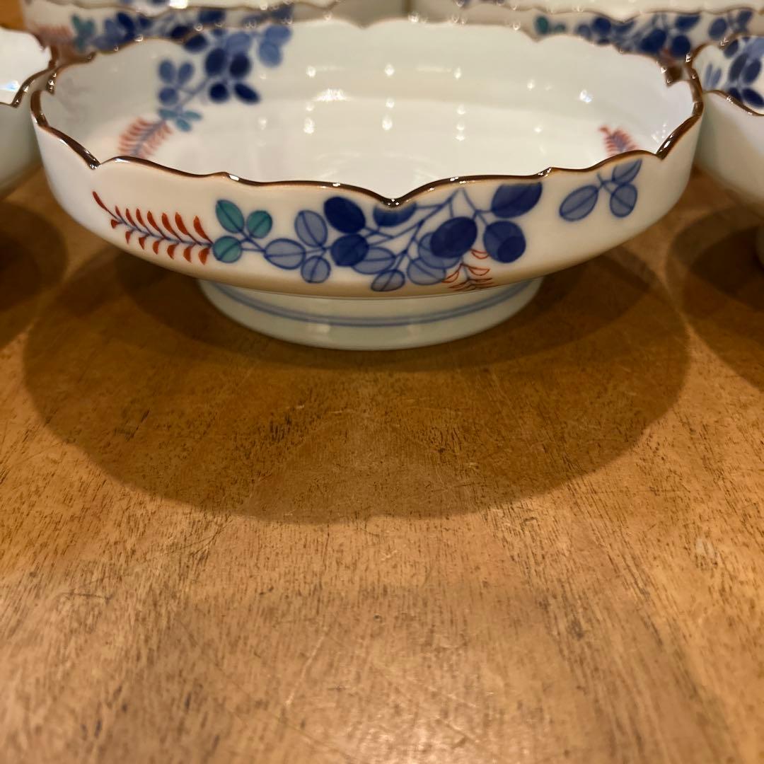 有田焼 辻製磁 辻常陸 萩絵付 高台平鉢 昭和期 五枚 (全十