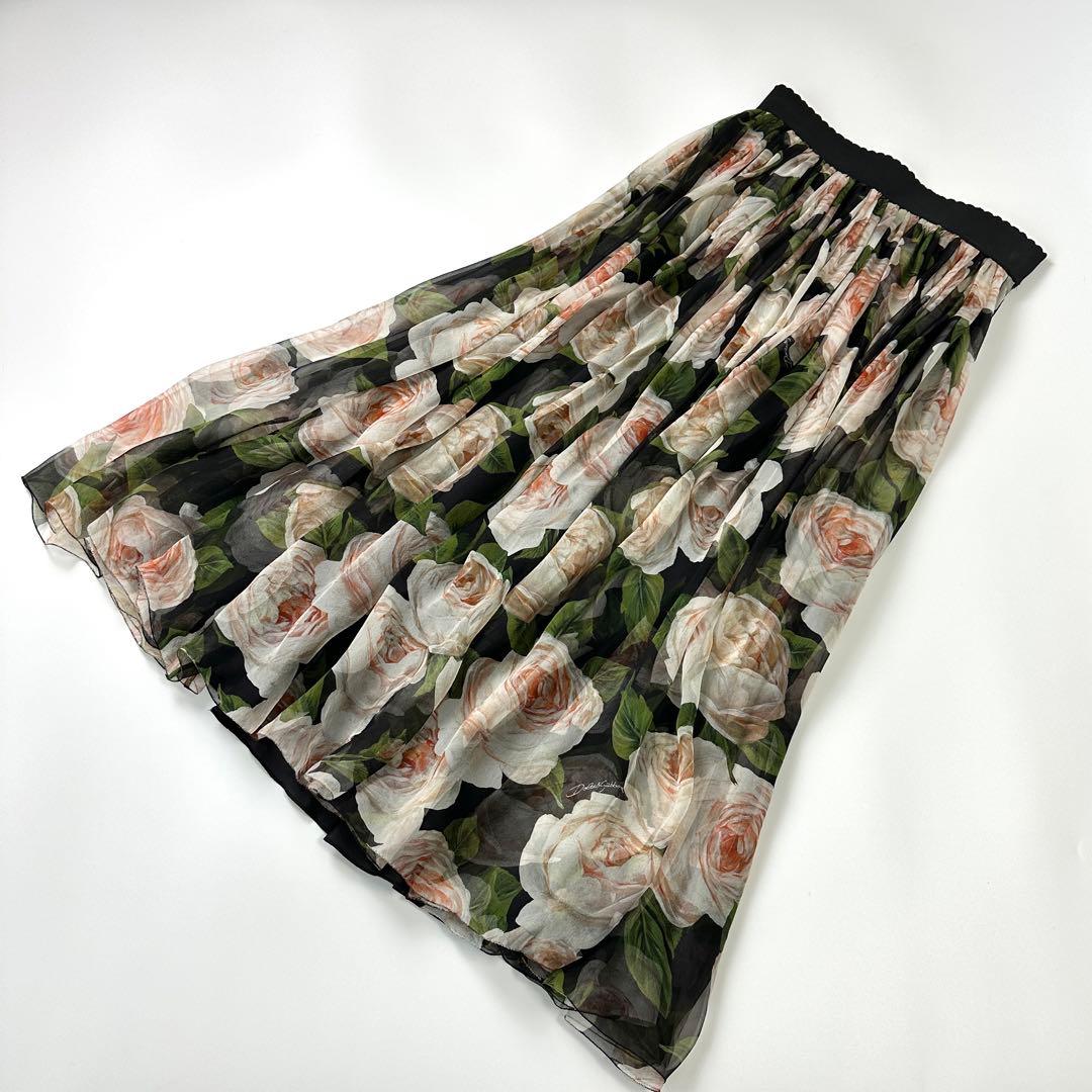 ドルチェ&ガッバーナ＊シルクシフォンローズプリントギャザータック