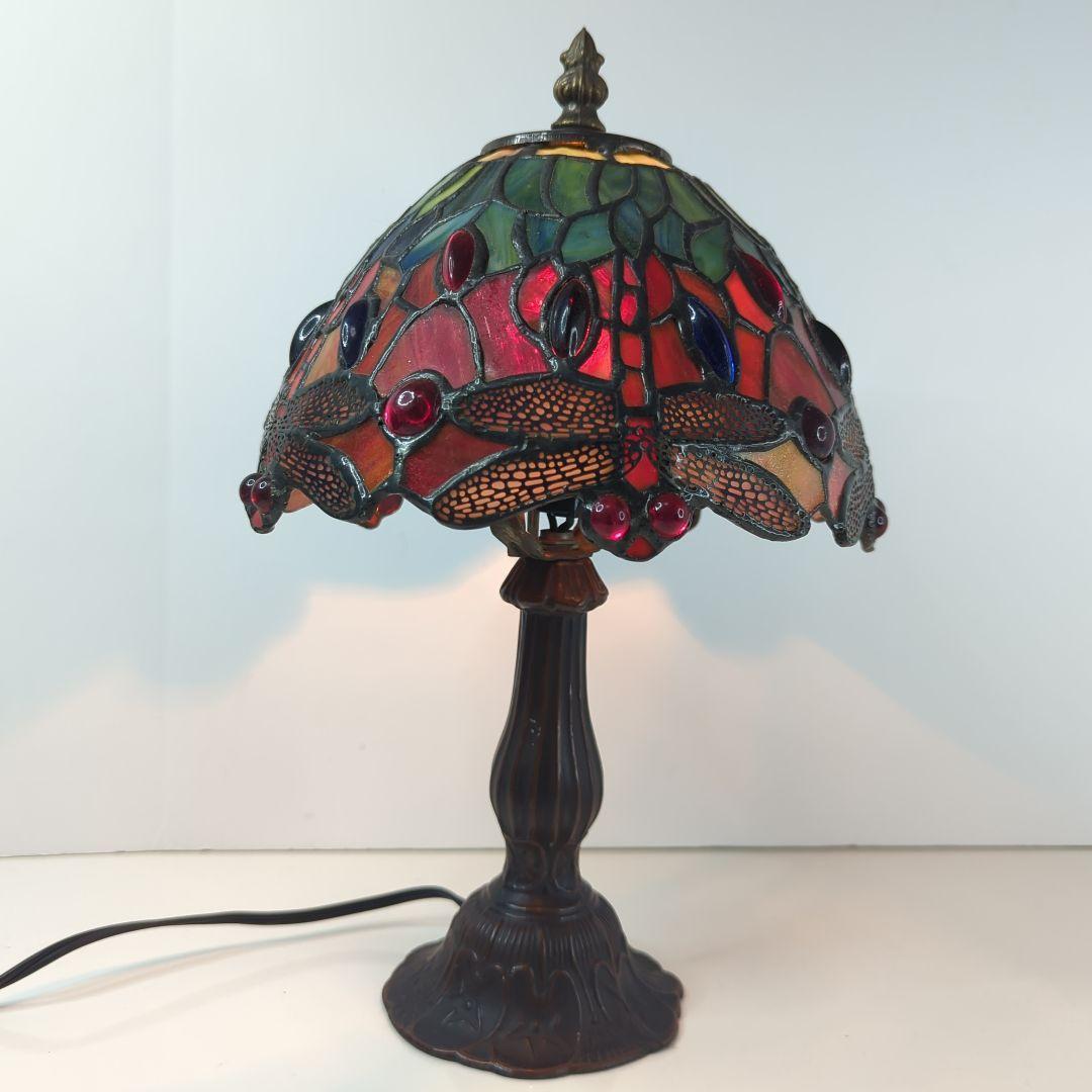 【 アンティーク 】 ステンドグラス／テーブルライト／トンボ／立体ガラス