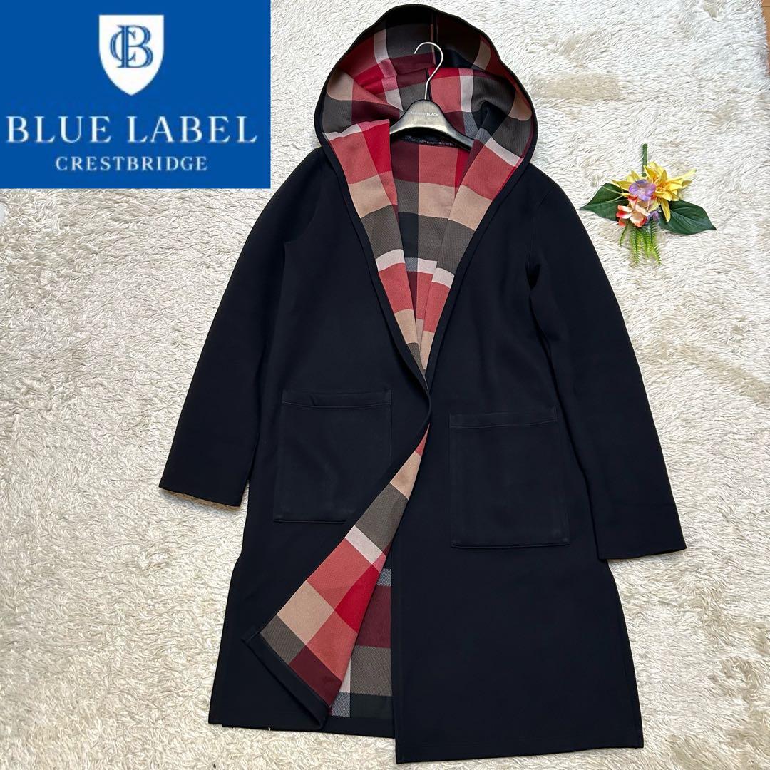 美品 ブルーレーベルクレストブリッジ チェックリバーシブルダンボールコーディガン