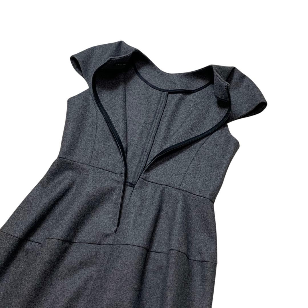 YOKO CHAN クルーネック 膝丈 キャップスリーブ ワンピース40ウール