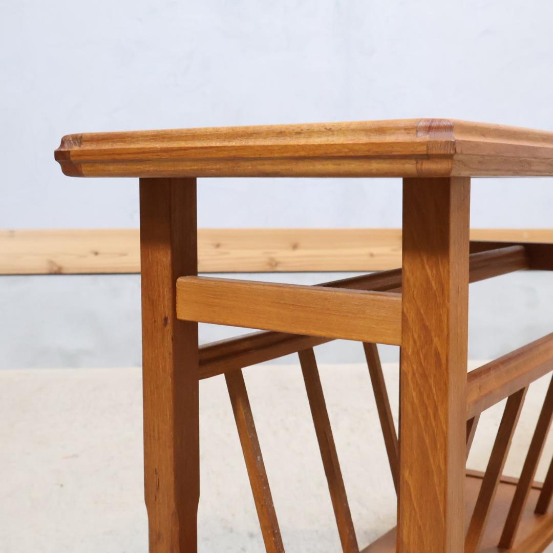 AnberCraft チーク材 タイルトップサイドテーブル マガジンラック付