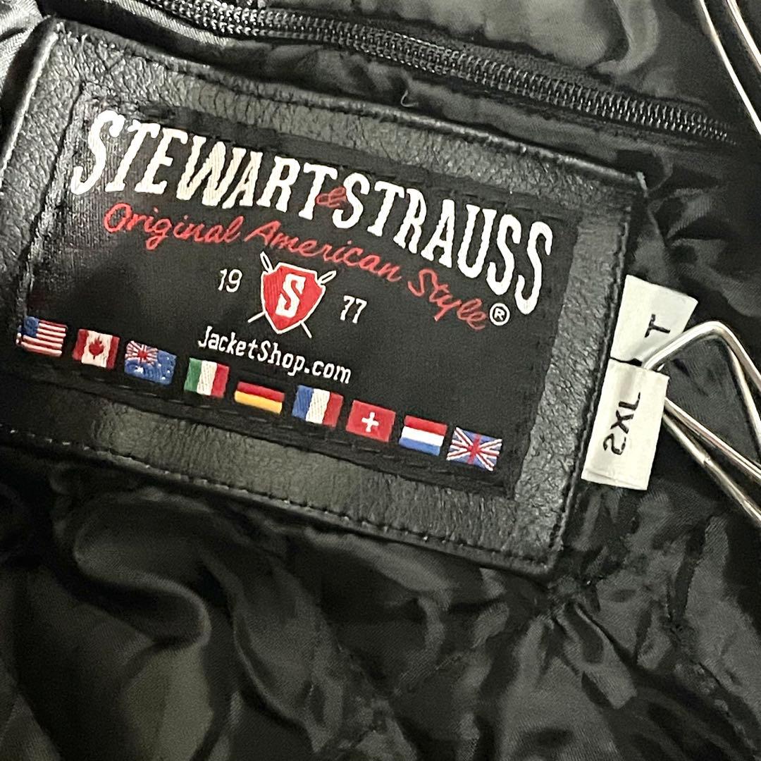 STEWART&STRAUSS　ウールスタジャン　袖レザー　2XL　エンジ無地