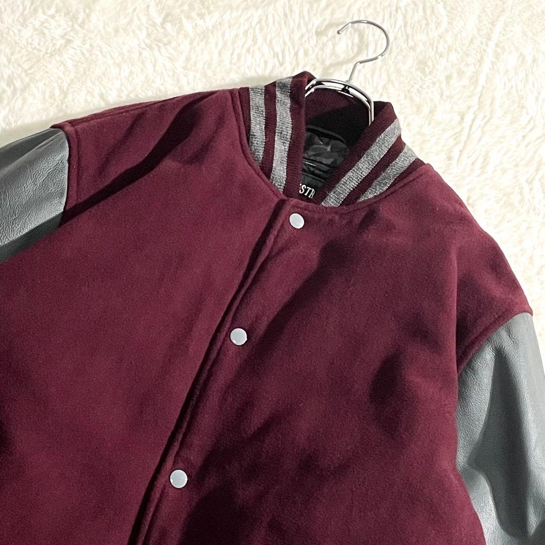 STEWART&STRAUSS　ウールスタジャン　袖レザー　2XL　エンジ無地