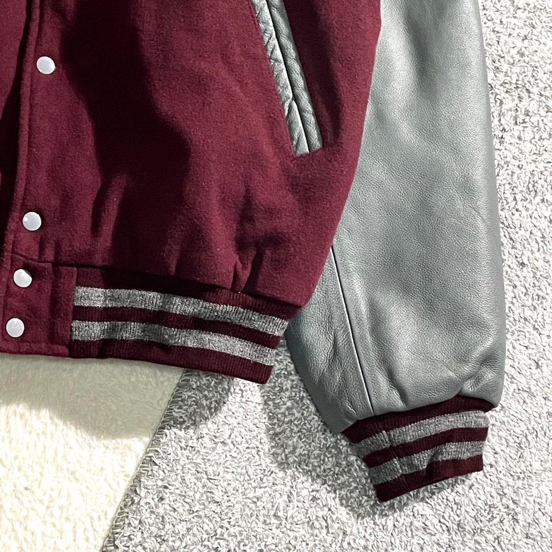 STEWART&STRAUSS　ウールスタジャン　袖レザー　2XL　エンジ無地