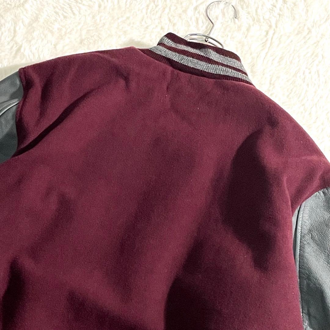 STEWART&STRAUSS　ウールスタジャン　袖レザー　2XL　エンジ無地