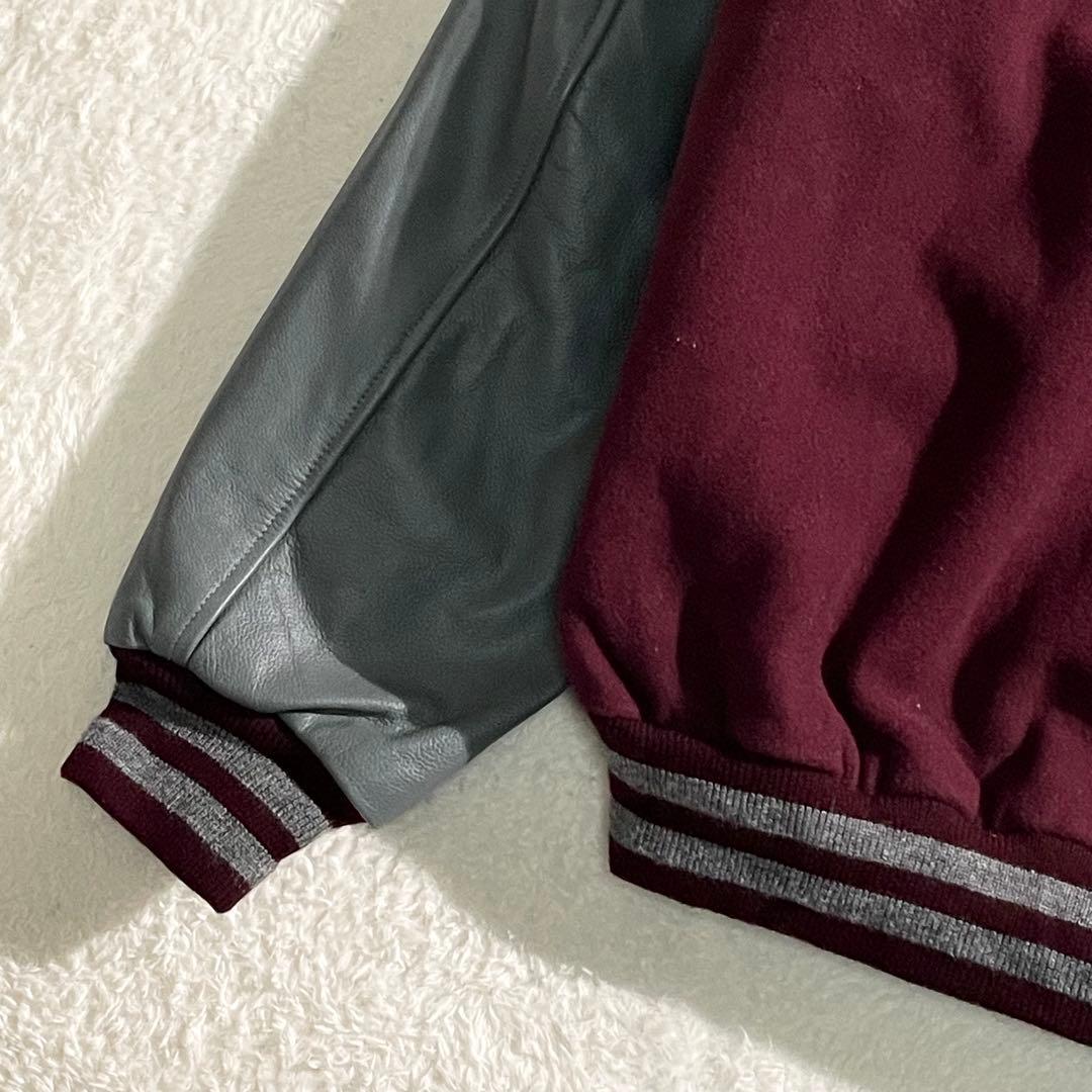 STEWART&STRAUSS　ウールスタジャン　袖レザー　2XL　エンジ無地