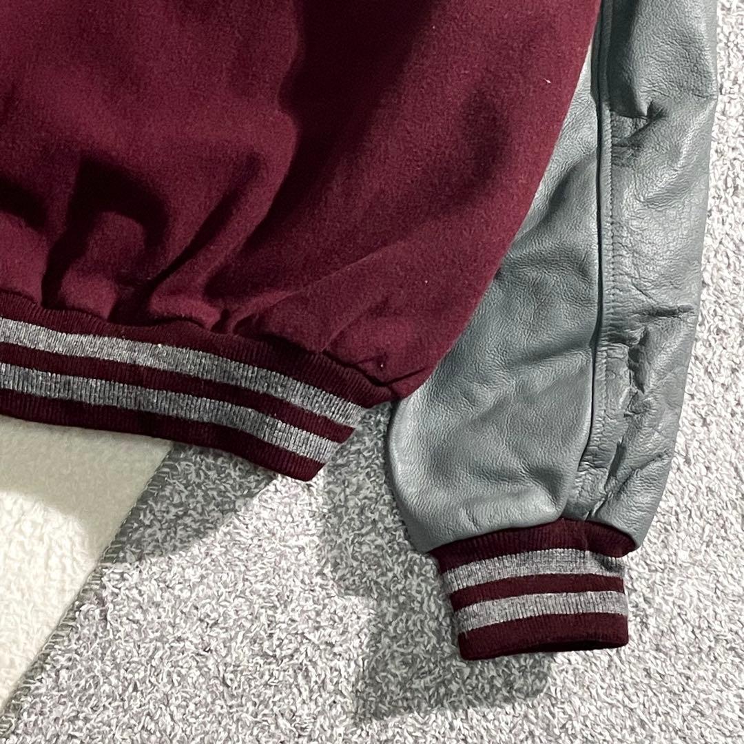 STEWART&STRAUSS　ウールスタジャン　袖レザー　2XL　エンジ無地