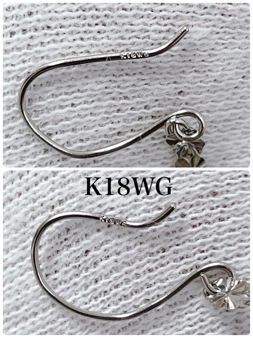 可愛い】K18WG ロングピアス チェーン フラワーモチーフ ホワイトゴールド