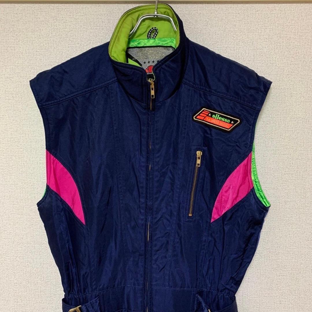 ellesse スキーウェア オールインワン ノースリーブ レトロ ネイビー