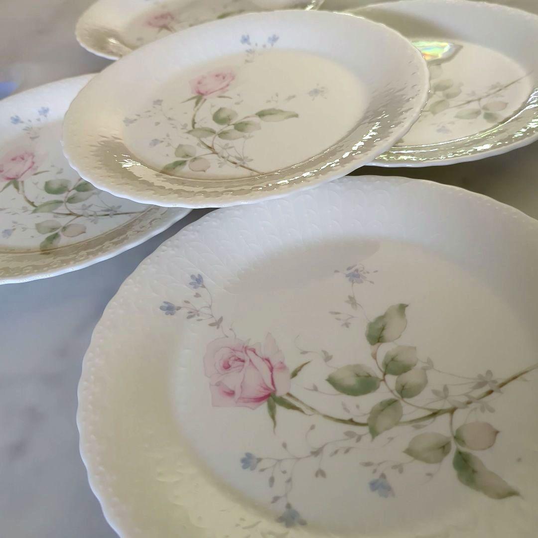 ナルミ　シルキーホワイト　エイプリルローズ　ディナープレート皿　27cm 5枚