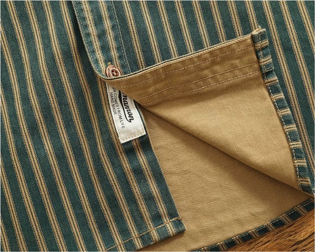 ユーズド加工 レトロストライプ柄ヘビーウェイトオーバーシャツ - メルカリ