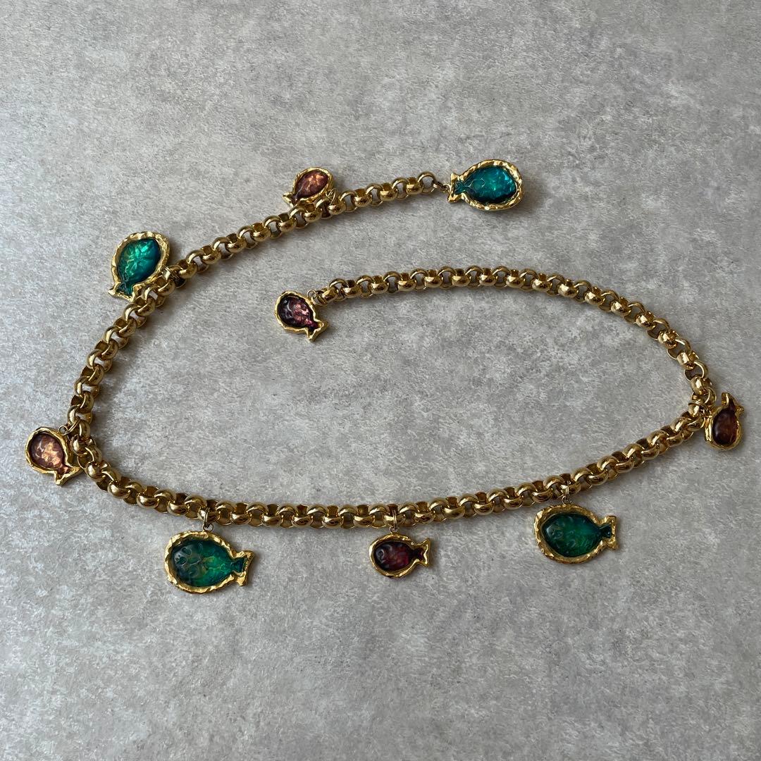 美品【レア】ヴィンテージ チェーンベルト ビジュー付き ゴールド レトロ